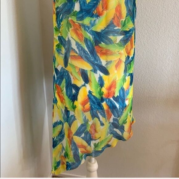 Feather Print Asymmetrical Tank Size L Green Blue Kay Celine Boho Hippie - Picture 6 of 8